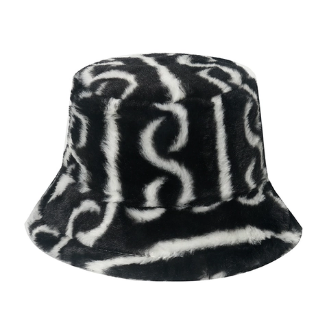 Damen Fischerhut Aus Kunstpelz Winter Warm Plüsch Anglerhut Mit Abstraktem Wellenmuster Vintage Winddicht Zubehör