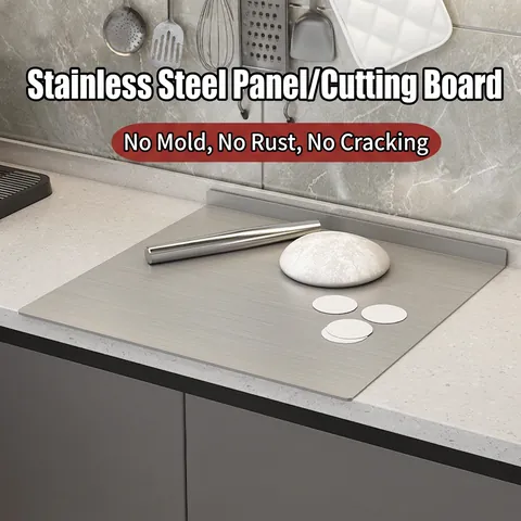 Stainless Steel Cutting Board Antibacterial Kneading Dough Panel For Kitchen Countertop With Folded Edge