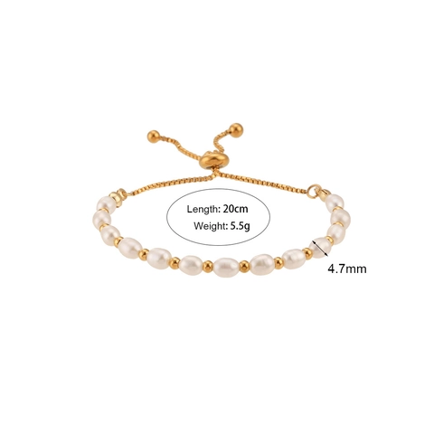 Adjustable Stainless Steel Freshwater Pearl Bracelet For Women Gold Plated Simple Elegant Minimalist Bracelet Jewelry Gift
