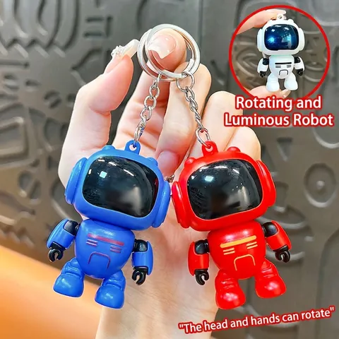 Cartoon Luminous Spaceman Robot Keychain Rotating Stress Relief Toy Astronaut School Bag Pendant Car Key Ring Gift