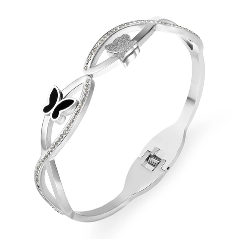 Butterfly Bangle Bracelet Stainless Steel Rhinestone Enamel Matte Jewelry For Women