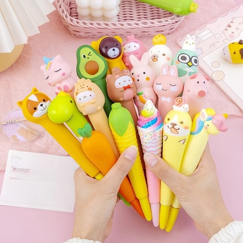 Cartoon Animal Gel Pen Stress Relief Decompression Toy Slow Rebound PU Plastic Writing Stationery Student Office Supplies