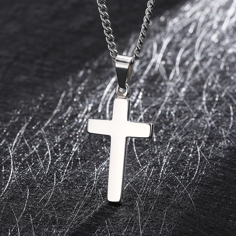 Collier Pendentif Croix Acier Inoxydable Poli Simple Classique Bijoux Religieux Pour Hommes Femmes