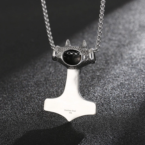 Pendentif Marteau De Thor Mjolnir Tête De Loup Acier Inoxydable Viking Nordique Mythe Style Punk Bijoux Pour Hommes