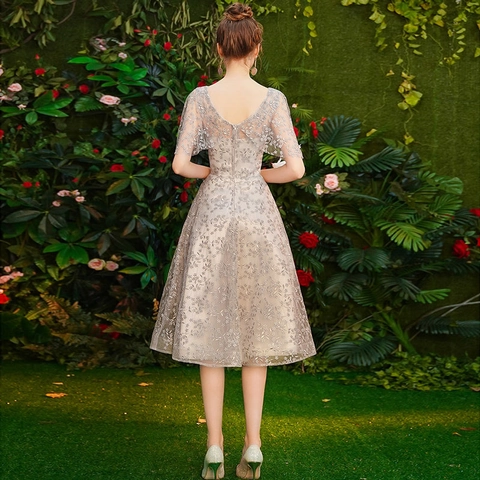 Lace Evening Midi Dress V Neck Butterfly Sleeve Embroidery A Line Party Wedding Guest Formal Elegant For Women