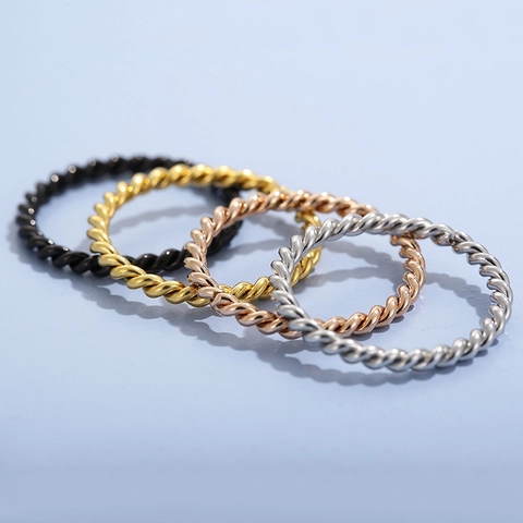 Minimalist Twisted Rope Ring Stainless Steel Stackable Plain Band Wave Design Jewelry For Men And Women