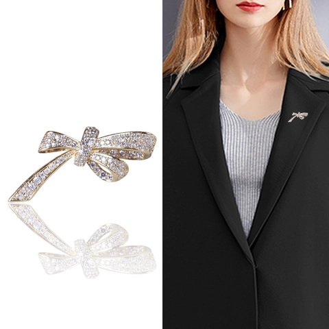 Élégante Broche Nœud Papillon en Cuivre Micro-Incrustée de Zirconia pour Femme Bijoux de Style Coréen Haut de Gamme