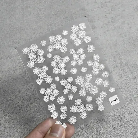 Autocollants Ongles Relief 5D Fleur Dentelle Blanche 3D Auto Adhésifs Décoration Ongles Élégants Floraux