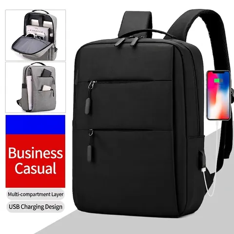Business Laptop Backpack Nylon Water Resistant USB Charging Port Travel School Casual Simple Fashion Unisex Bag