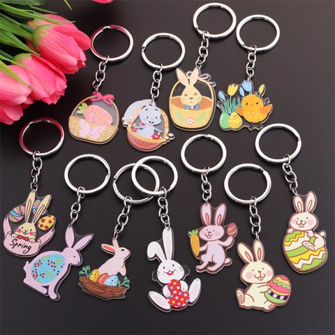 Cute Easter Bunny Keychain Acrylic Rabbit Egg Carrot Chick Bag Pendant For Women Girls Kawaii Cartoon Spring Gift