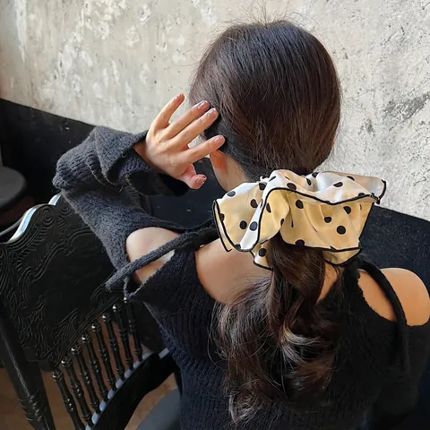 Große Scrunchies Mit Polka Dot Druck Satin Stoff Elastische Haarbänder Vintage Haarschmuck Für Frauen