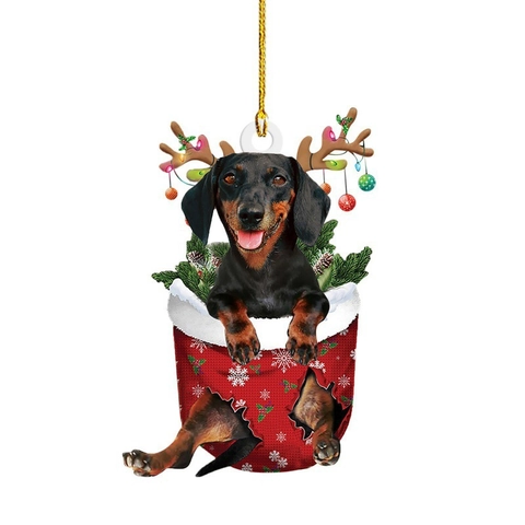 Dachshund Dog Christmas Hanging Ornament Acrylic Flat Cartoon Animal Decoration For Holiday Tree And Home Decor