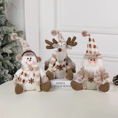 Weihnachts Plüschpuppen Ornamente Gestrickte Schneemann Rentier Gnom Sitzende Figuren Feiertag Tischdeko Nordischer Stil