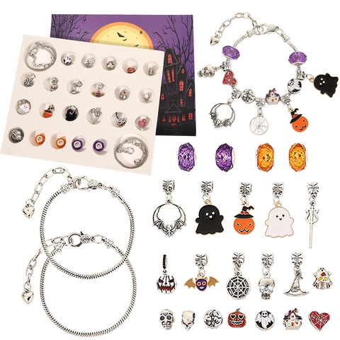 Gioielli Per Bracciale Halloween Fai Da Te Lega Rame Perle Di Vetro Ciondoli Zucca Fantasma Per Ragazze Donne Calendario Dell'Avvento