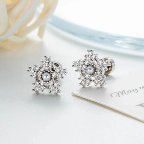 Sneeuwvlok Oorkraakbeen Stud Koper Micro Pave Zirkoon Kunstparel Piercing Sieraden Elegant Verfijnd