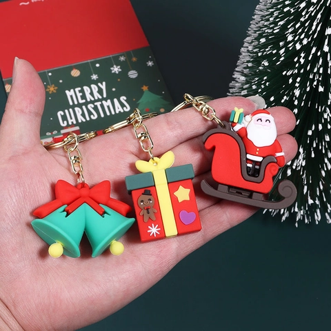 Portachiavi Natalizio Ciondolo In PVC Silicone Cartone Animato Babbo Natale Pupazzo Di Neve Albero 3D Zaino Regalo Festivo