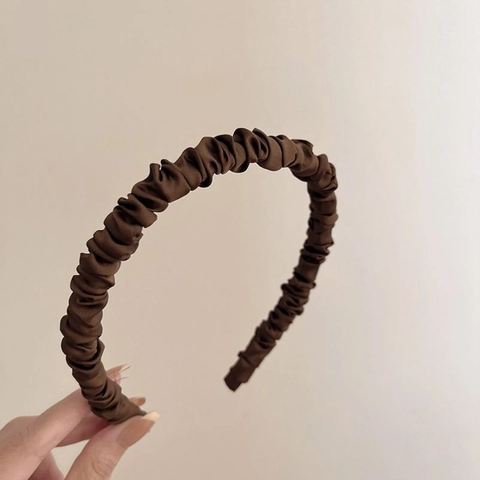 Women Korean Style Satin Pleated Scrunchie Headband Thin Edge High Skull Top Hair Band Solid Color Elegant Hair Hoop Accessories For Daily Dating