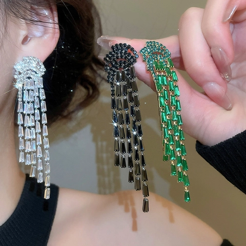 Zircon Tassel Drop Earrings With Silver Earring Post Copper Geometric Jellyfish Dangle For Women Party Wedding Luxury Elegant
