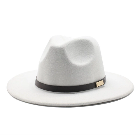 Fedora Hoed Brede Rand Wollen Vilt Jazz Hoed Met Riem Gouden Gesp Vintage Elegante Stijl Voor Dames Heren