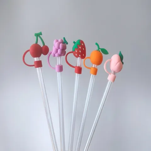 Siliconen Rietjes Covers Cartoon Fruit Toppers Stofdicht Herbruikbaar Drinkaccessoires Schattig Kawaii