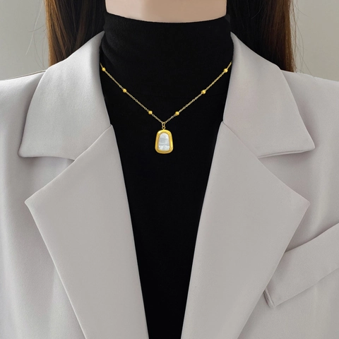 Collana Pendente Conchiglia Trapezio Geometrico Minimalista Acciaio Titanio Placcato Oro Reale Catena Perline Donne