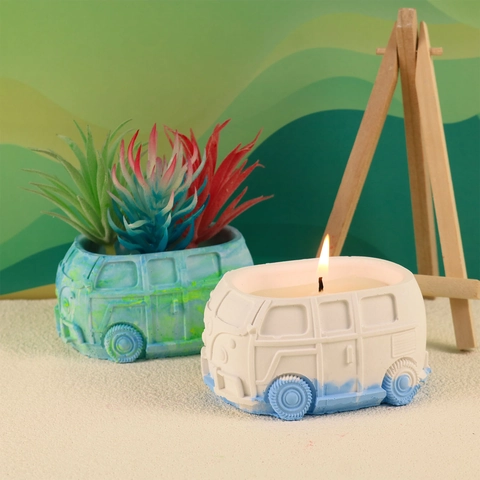 Retro Bus Shaped Silicone Mold 3D Vintage Van Design For DIY Candle Making Succulent Flower Pot Plaster Crafting