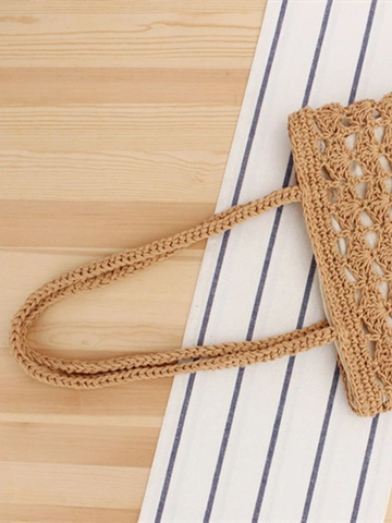 Handgemachte Gewebte Baumwollseiltasche Mit Kordelzug-Innenfutter Für Damen Strandurlaub Lässige Eimer-Schultertasche