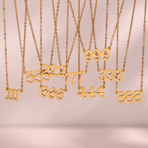 Collana con Pendente Numeri d'Angelo in Acciaio Inossidabile per Donna Gioielli Minimalisti Placcati Oro Regalo 111 222 333 444 555 666 777 888 999