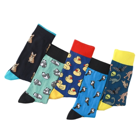 Cartoon Animal Pattern Crew Socks Cotton Novelty Panda Corgi Duck Casual For Unisex Men Women