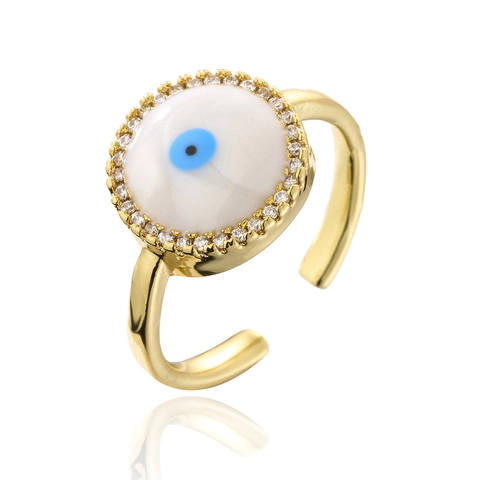 Anillo Ajustable Mano De Fátima Ojo Turco Cobre Chapado En Oro 18K Micro Pavé Circón Joyería Bohemia Étnica Mujer