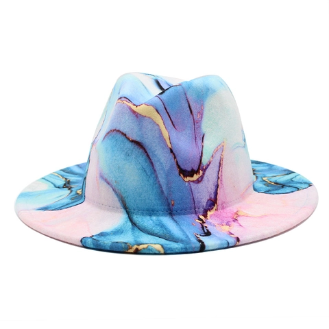 Marble Print Fedora Hat Woolen Felt Wide Brim Retro Jazz Hat For Men Women Artistic Elegant Style
