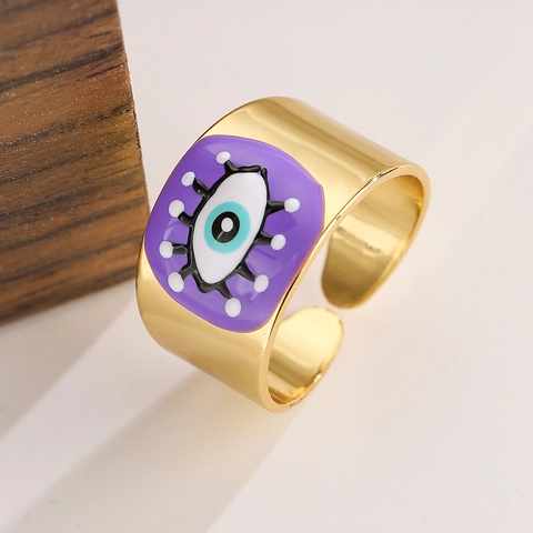 Evil Eye Ring Kupfer 18K Vergoldet Emaille Verstellbar Offen Fingerringe Für Frauen Böhmischer Mode Schmuck