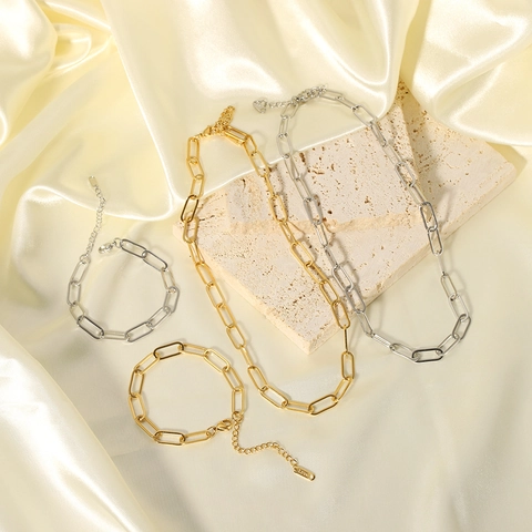 Minimalistische Büroklammer Kette Halskette Armband 18K Vergoldet Edelstahl Wasserdicht Hypoallergener Schmuck Damen