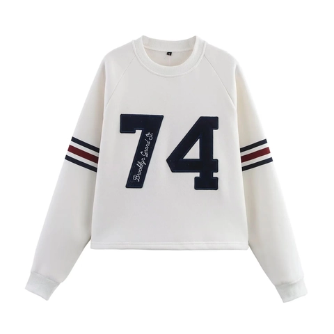 Damen Sweatshirt Und Jogginghose Aus Baumwolle Polyester Mit Brooklyn Nummer 74 Druck Und Streifen Lässig Sportliche Loungewear