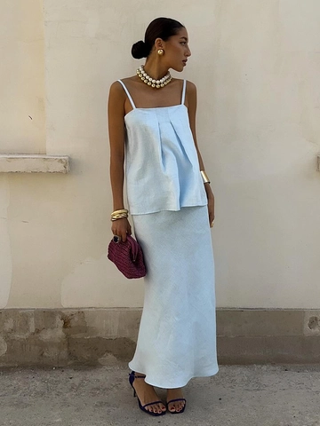 Women Spaghetti Strap Cami Top And Pleated Maxi Skirt Cotton Minimalist Summer Vacation Breathable Style