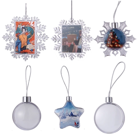 Ornamenti Natalizi Appesi Plastica Trasparente Fiocco Stella Tondo Decorazione Albero Cornice Foto DIY Bianco