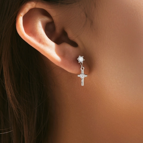 925 Sterling Silver Cross Drop Earrings For Women Elegant Minimalist Zirconia Inlaid Dangle Earrings Fashion Jewelry Gift