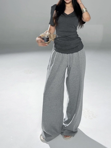 Women Slim Fit V Neck Short Sleeve T-Shirt Solid Color Viscose Spandex Basic Top With Shoulder Pads
