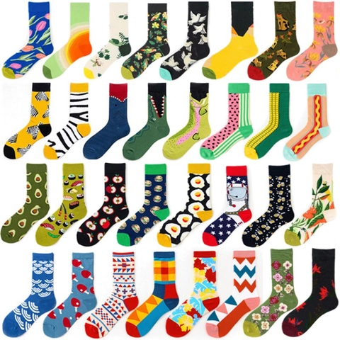 Novelty Crew Socks Funny Patterned Combed Cotton Blend Breathable Colorful Fashionable Casual Mid Calf For Men Women