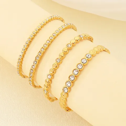 Elegant Stainless Steel Bangle Bracelet Gold Plated Cubic Zirconia Inlaid Luxury Minimalist Round Clasp For Women