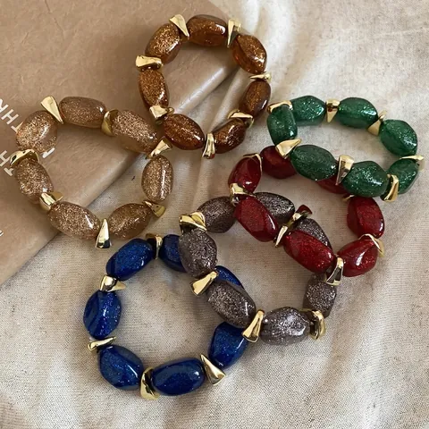 Bracciale Di Perline Acrilico Glitter Perle Ovali Distanziatori Lega Geometrici Gioielli Moda Donna