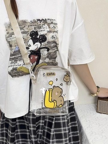 Cartoon Capybara Transparente PVC Umhängetasche Kleine Quadratische Schulter Handytasche Für Frauen Mädchen Süß