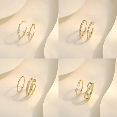 Bagues Ouvertes Ajustables Mode Femmes Cuivre Plaqué Or Avec Zircon Künstliche Perle Émail Bijoux Élégants Luxe Léger Cadeau