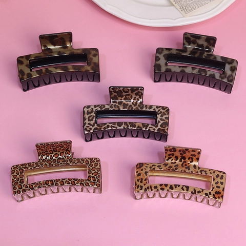 Leopard Muster Haarkralle Quadratisch Hohl Acryl Harz Hai Haarschmuck Für Frauen Vintage Mode Haarklammer