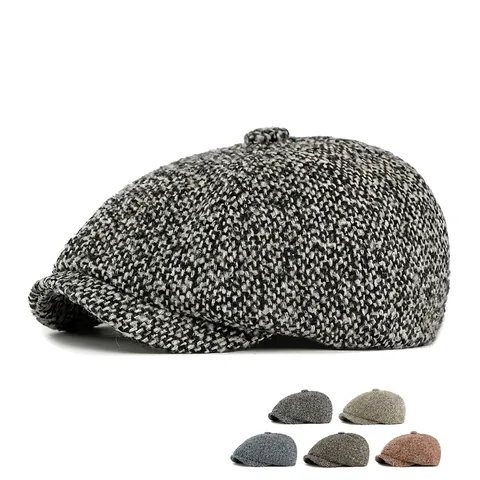 Vintage Newsboy Cap British Style Tweed Adjustable Octagonal Hat For Men Women Autumn Winter Retro Flat Cap