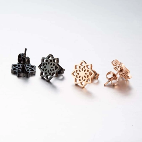 Pendientes De Botón De Flor Hueca Acero Inoxidable Mandala Loto Geométrico Joyería Minimalista Para Mujeres