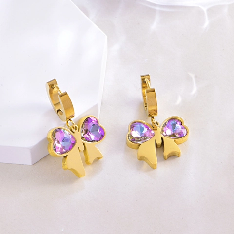 Bijoux Künstliche Perle Papillon Style Coréen Acier Inoxydable Collier Cristal Cœur Violet Boucles D'oreilles Bracelet Élégant Pour Femmes