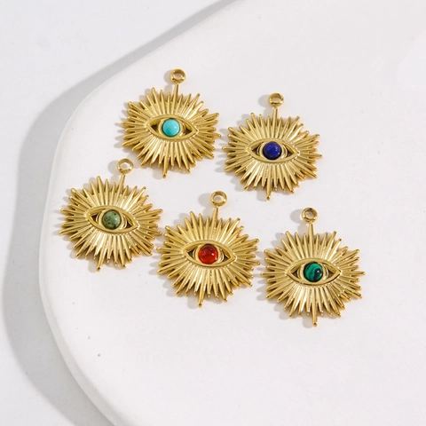 Dijes Colgantes Ojo Malvado Sol Acero Inoxidable Piedra Natural Para Accesorios De Creación De Joyas DIY Chapado En Oro