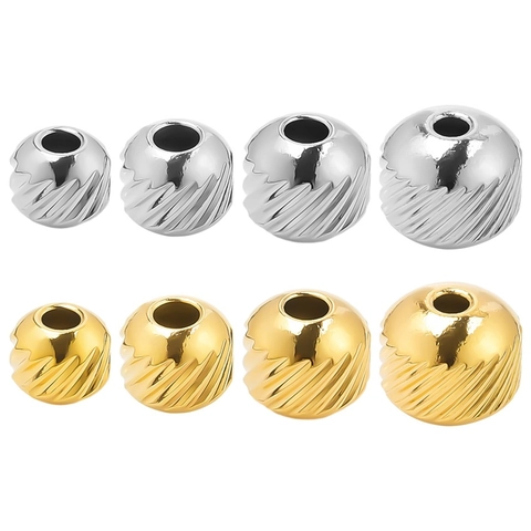 Perle Distanziatrici In Acciaio Inossidabile 304 Texture Spirale Placcate Oro 18K Perle Metalliche Rotonde Per Gioielli DIY