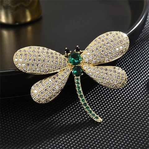 Fashion Alloy Rhinestone Dragonfly Brooch Elegant Insect Badge Pin Gold Silver Tone Crystal Brooches Lapel Pin For Women Dress Suit Jewelry Gift